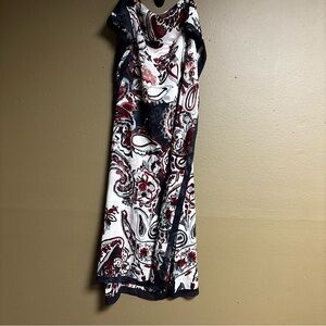 Paisley Floral Printed Thin Wrap Accent Scarf in Red, Black, and White